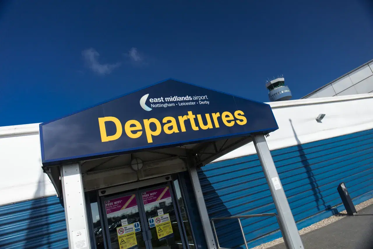 Coach at East Midlands Airport terminal