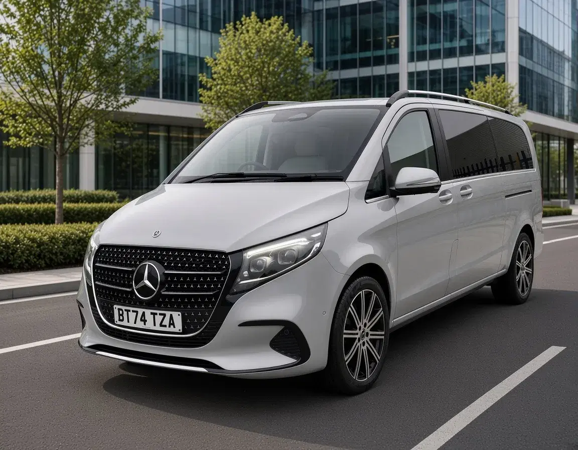 Executive minibus parked outside a venue for a corporate away day group transfer
