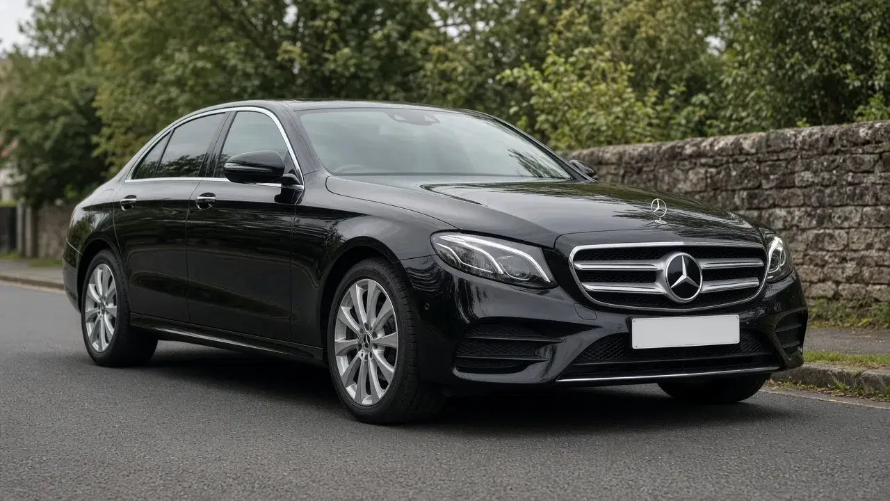 Black executive chauffeur saloon on a UK street