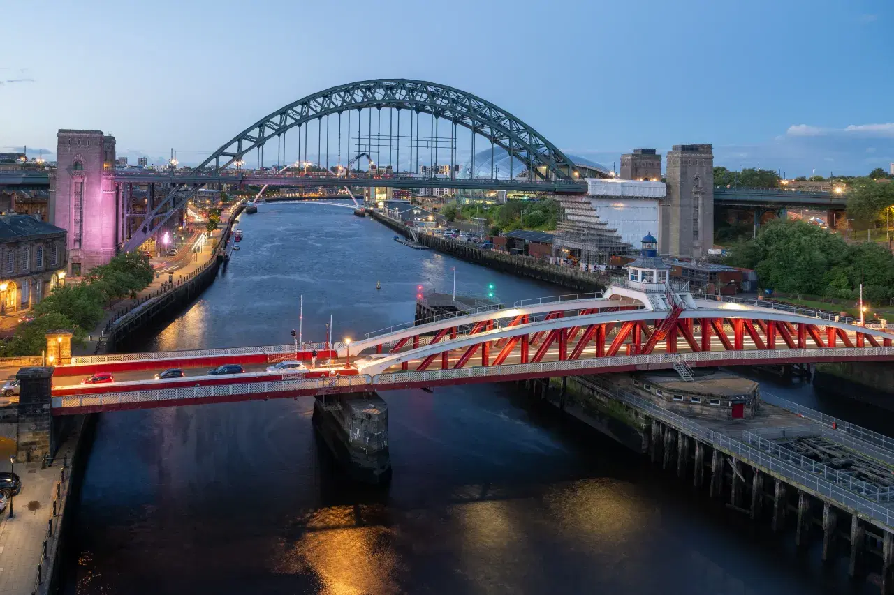 Newcastle Tyne Bridge and Quayside at dusk