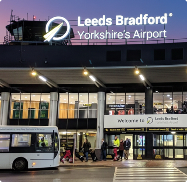 Leeds Bradford Airport LBA terminal building — coach drop-off area