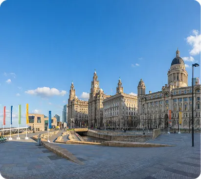 Three Graces buildings on Liverpool waterfront