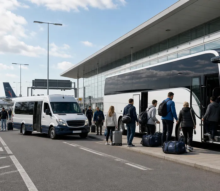 Luton Airport LTN single terminal building — coach drop-off area