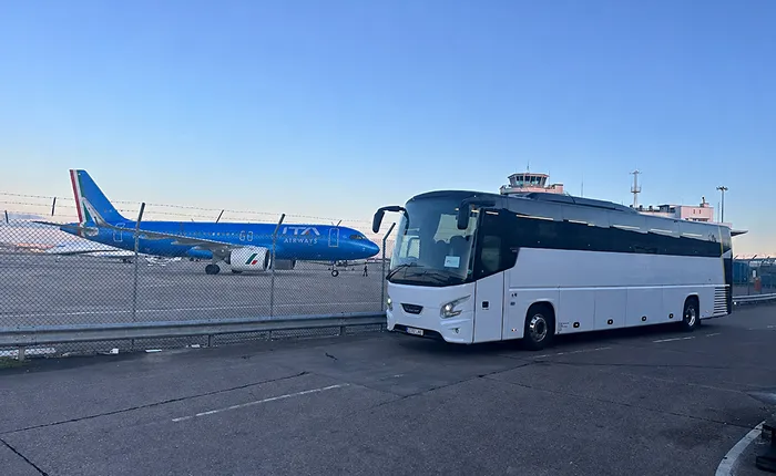 Full-size coach to Stansted Airport for a school group transfer