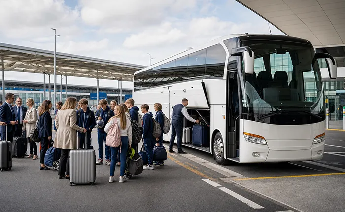 Full-size coach to Luton Airport for a school group transfer